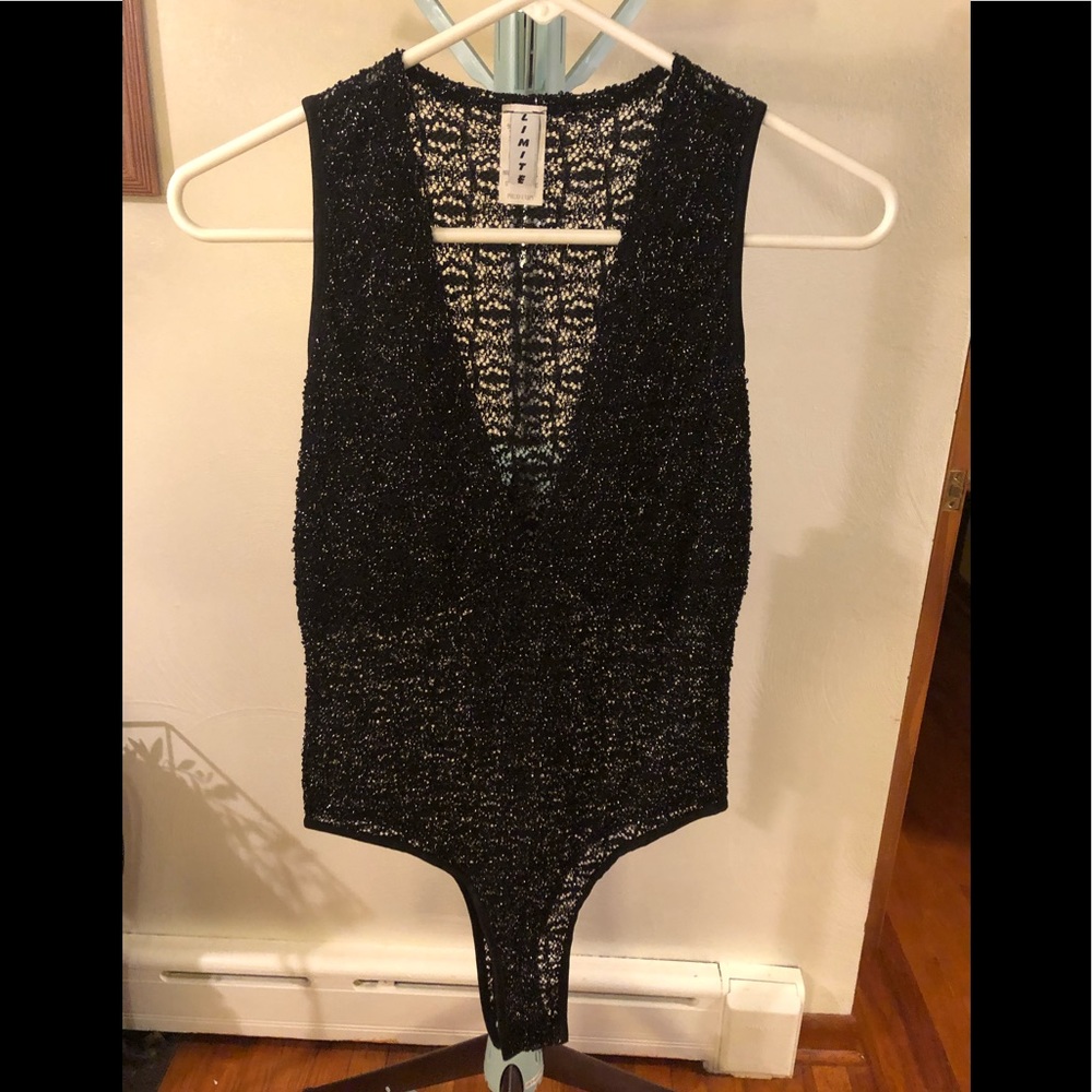 Sexy Black and silver v-neck bodysuit